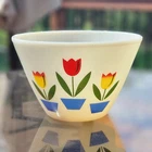 Vintage Anchor Hocking Fire King Tulips Milk Glass Mixing Bowl 9.5" IVORY