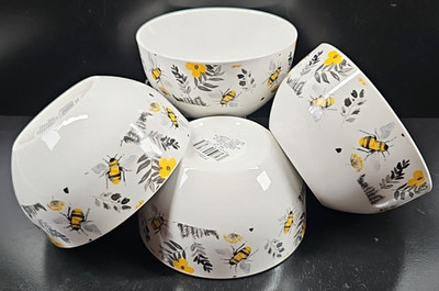 4 Royal Norfolk Spring Bee Soup Cereal Bowls Set Yellow Floral Table Dishes Lot