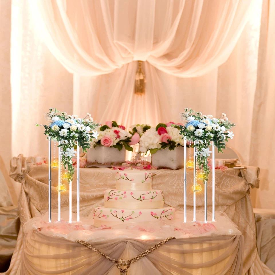 Clear Acrylic Vases Flower Stand Wedding Centerpieces with Hanging Glass Teal... - Image 4 of 4