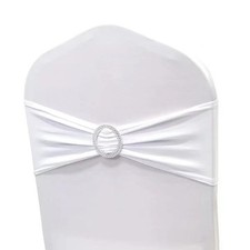 25 PCS White Spandex Chair Sashes Stretch Bows With Buckle Slider Wedding Set