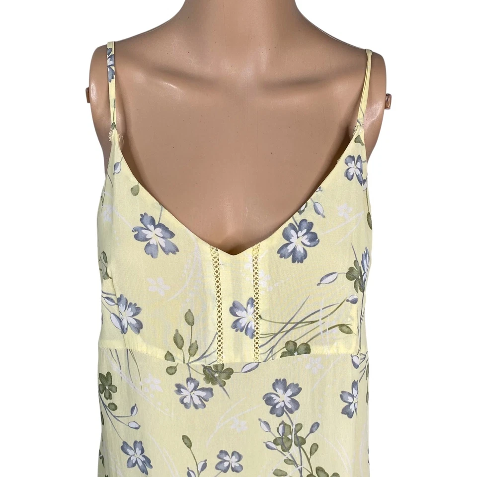 Vtg Y2K American Eagle Yellow Floral Cottagecore Midi Slip Dress SZ 8 - Image 3 of 4