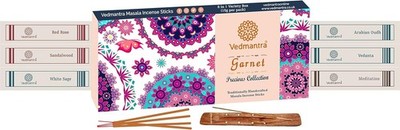 Vedmantra Räucherstäbchen 6er Pack verschiedene Packungen - Granatsammlung - kostenloser Halter