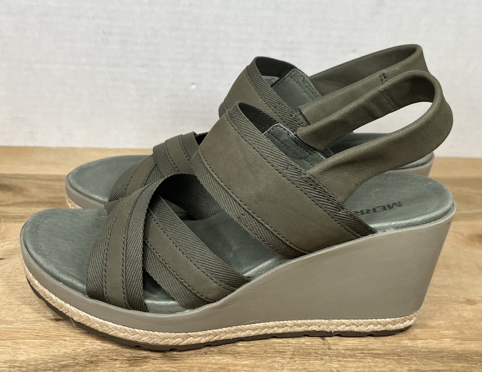 Merrell Sandali Donna Kaiteri Cinturino Zeppa Tg 7 Pelle Oliva Performance