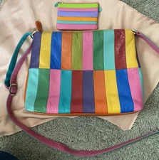 Ili New York Multicolor Messenger Bag Crossbody Purse/wallet Genuine Leather