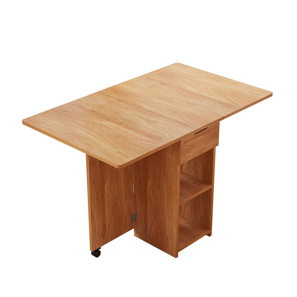 Tavolo da Pranzo Pieghevole Salvaspazio Legno 2 Ruote Casa Ufficio 120x77x75cm - Immagine 4 di 4
