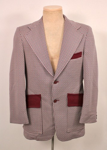 Men's VTG 70s Red & Blue Houndstooth Leisure Suit Sz S 1970s Disco Polyester - Picture 3 of 12