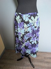 Vintage Floral Midi Skirt in Black with Lavender and Mint Print