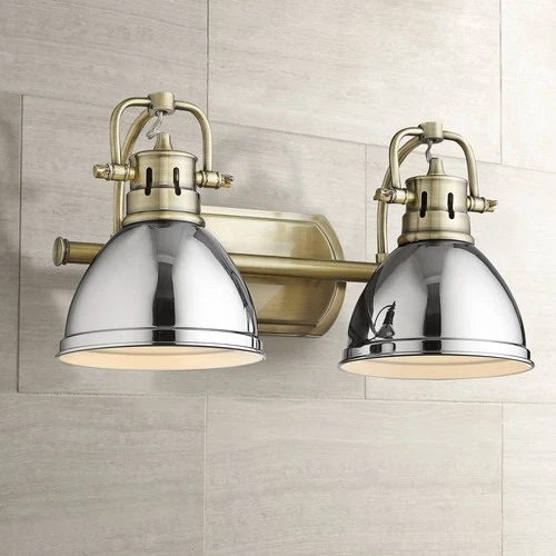 Duncan 16 1/2" Wide Aged Brass and Chrome 2-Light Bath Light - Picture 1 of 6
