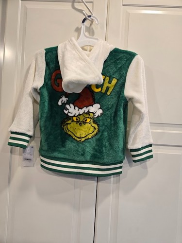 The Grinch Fleece Snap Front Hooded Varsity Jacket Kids Boys Girls size 4T - NEW - Picture 4 of 5