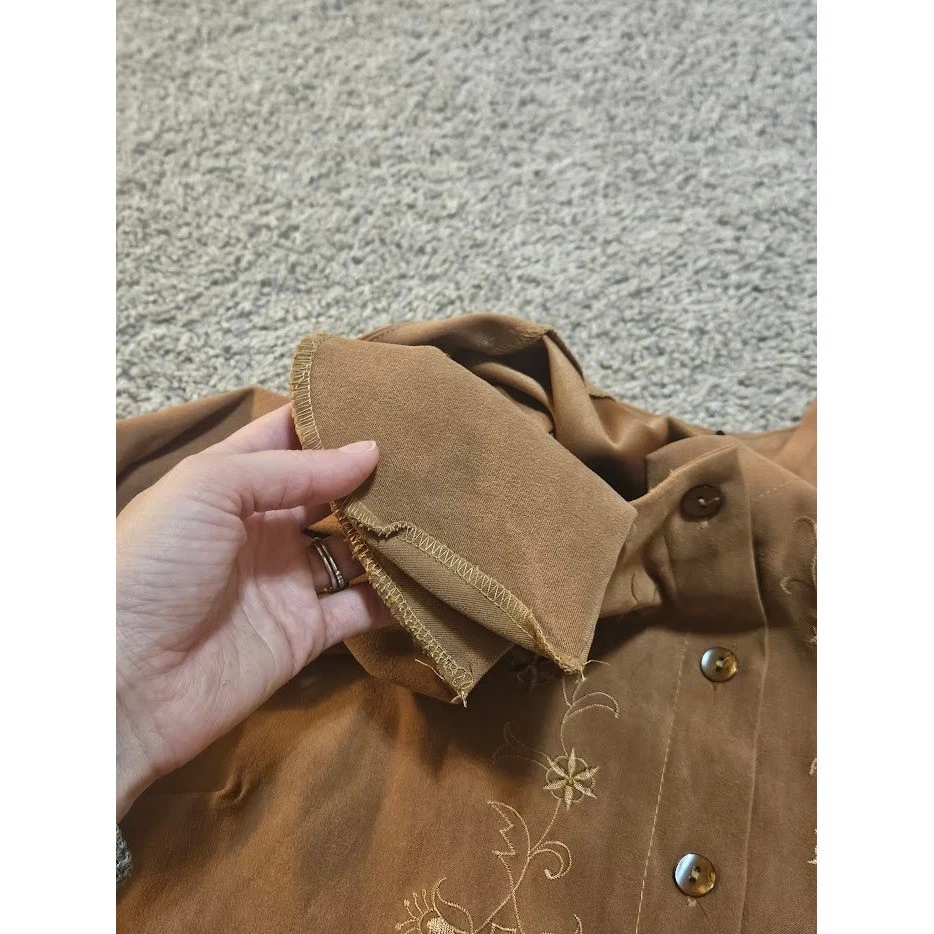Club Z Collection Jacket Women 1X Tan Suede Embroidered Button Up Lightweight - Image 4 of 4