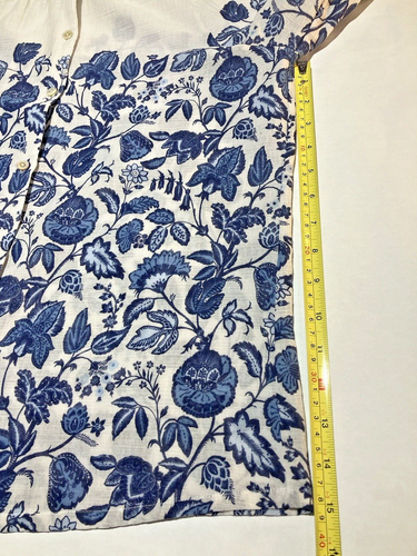 Tommy Bahama blue floral 100% cotton button up S/P cinch wrist beach casual vaca - Picture 3 of 9