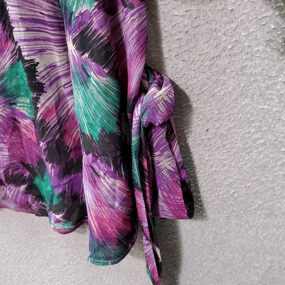 Blusa floral morada XL de Elle para mujer con lazo lateral transparente mangas acanaladas cuello redondo Foto 4 de 4