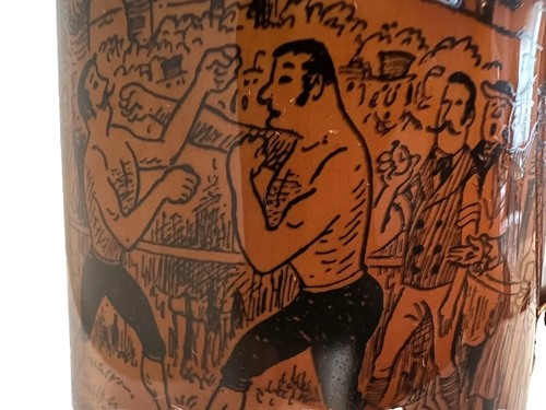 Beer Stein LORD NELSON Mug VINTAGE BOXING SCENE ENGLAND POTTERY 1950's - Picture 3 of 14