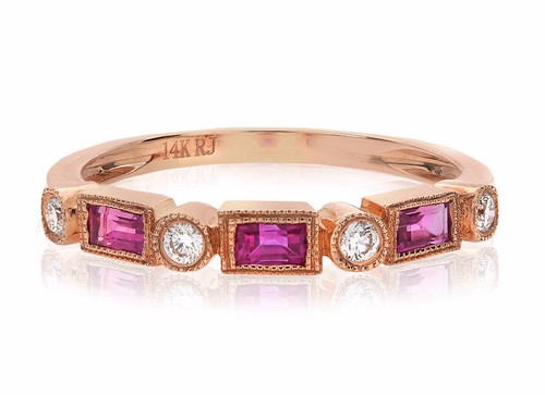 14K Rose Gold Diamond & Ruby Ring Band 0.26 TCW Finger Size 6.5 - Picture 3 of 3