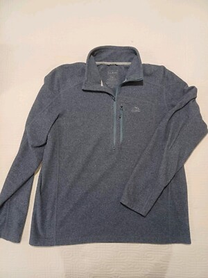 L L Bean Sweater Mens Large Mock Neck  Blue Fleece 1/4 Zip Outdoor Hiking