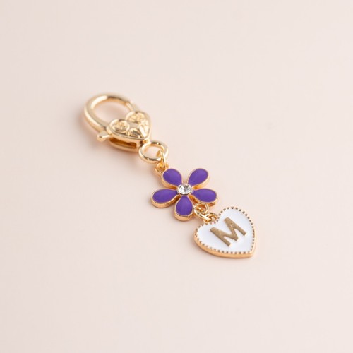 Cute Purple Flower Personalised Initial Letter Heart Charm Keychain Keyring Gift - Picture 14 of 27