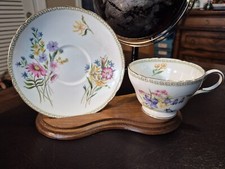 Shelley 'Wild Flowers' Fine Bone China Teacup Trio Set with Pastel Flowers