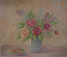 Oil Painting Flowers Still Life Roses Bouquet Botany Signed Impressionism