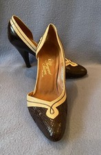 Rosina Ferragamo Schiavone Vintage Heels Carmen Paloma Brown Snake Beige 5.5M
