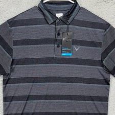 Callaway Opti-Dri Golf Polo Shirt Mens Medium Gray Blue Stripe Rugby Stretch NEW