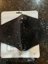 Sequin Black Face Mask Halloween Party Nightclub Reusable Cotton for Women NEW