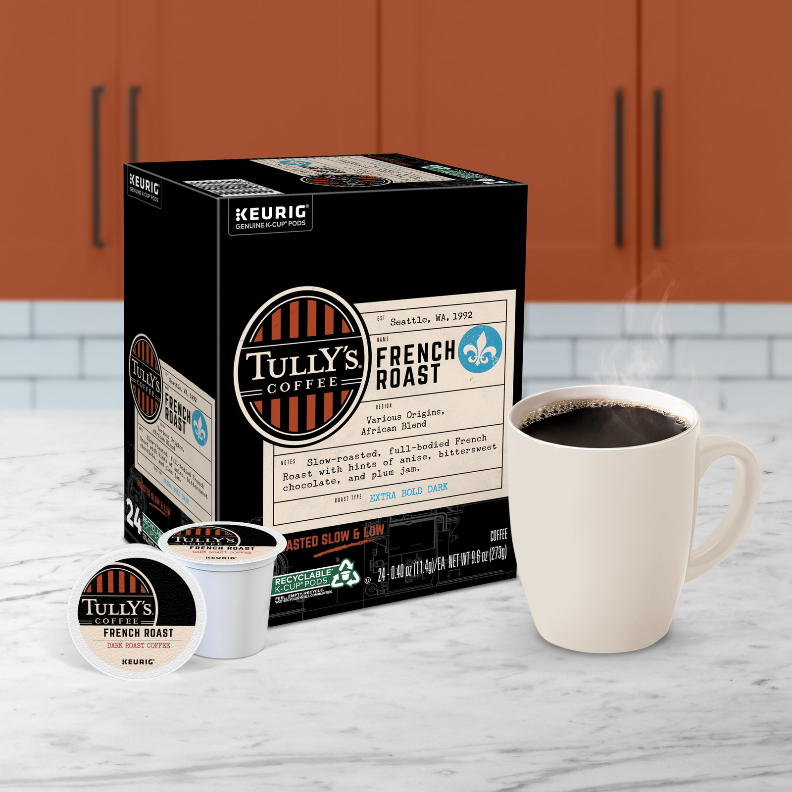 Tully's Coffee, French Roast, Keurig KCup Pods, Dark Roast, 48 Count