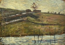 Quadro A Espressionista Paesaggio Invernale Con Neve 37 X 53 CM Pittore Anonimo