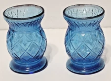 Wheaton Clear Blue Juice Cups Toothpick Holder Mini Vase Diamond Pattern