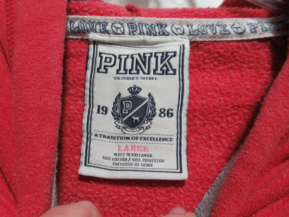 Sudadera con capucha Pink By Victoria's Secret XL roja Peace Love Live rosa manga 3/4 Foto 4 de 4