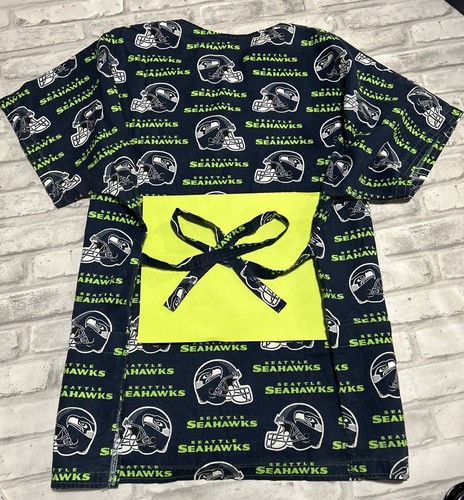 Seattle Seahawks Scrub top, 2 pockets, Tie Back, Side Slits, Size L . GO HAWKS - Picture 12 of 12