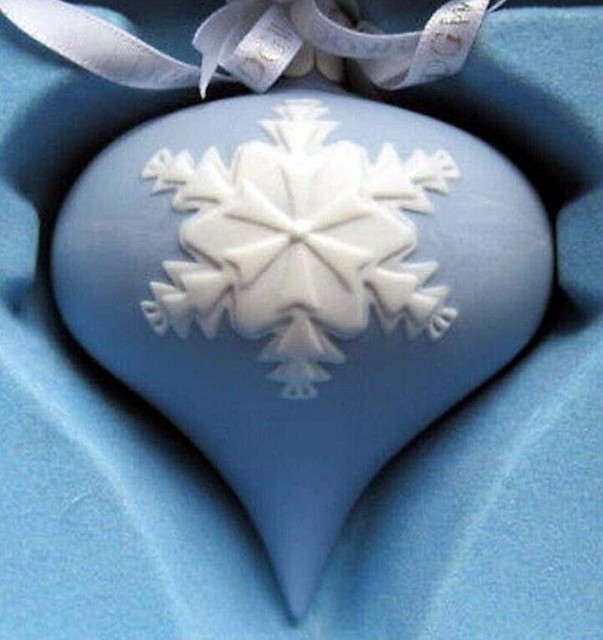 Wedgwood Blue Teardrop Christmas Ornament White Snowflake Porcelain for
