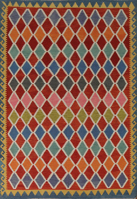 Colorful Kilim Rugs Rectangle Flatweave Pile Wool Kelim Carpets 7x9 ft