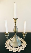 Vintage Brass Three Candelabra Candle Holder - 2 Available