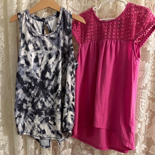 Old Navy Active Tank Top Set of 2 Tie Dye & Crochet Pink Top Size L(10-12)