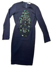 Stella McCartney Black Long Sleeve Bead Embellished Ornate Front Dress Size 36