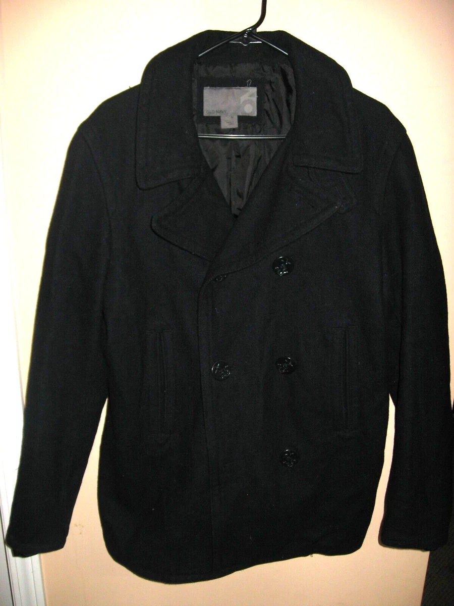 Mens Black OLD NAVY Pea Coat Wool Coat Medium
