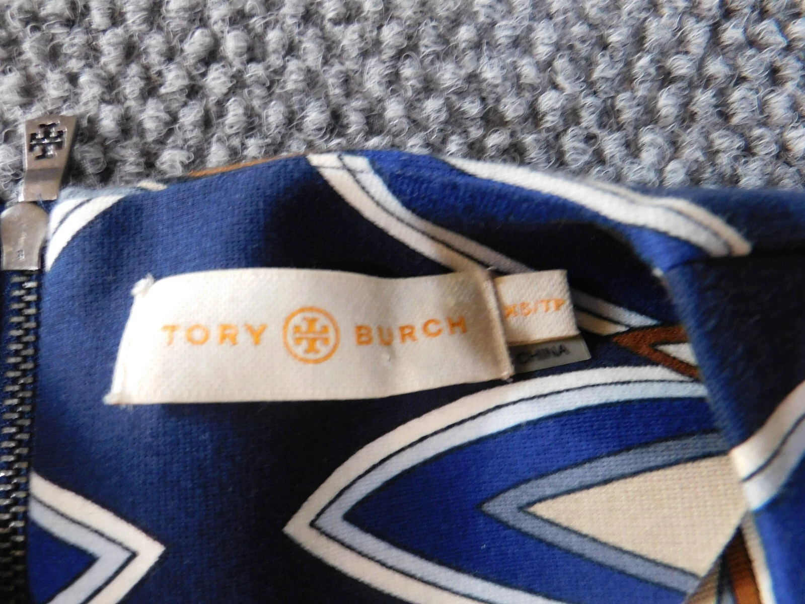 tory burch abito xs extra small blu floreale donna cerniera geometrica