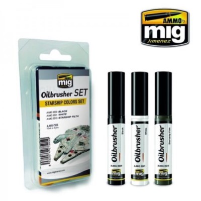 MIG MUNITION 7505 RAUMSCHIFF FARBEN ÖLBÜRSTE SET: SCHWARZ, WEISS & RAUMSCHIFF FILTH