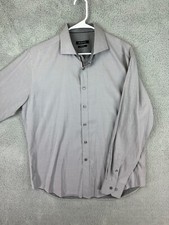 Bugatchi Shirt Mens Large Gray Shaped Fit Button Up Long Sleeve Dress Shirt