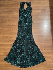 Women’s Fashion Nova Sequin Prom Pageant Ball Gown Black Teal Size Medium