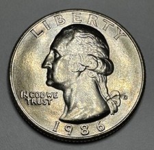 1986-D Washington Quarter 25cent Coin from US Mint Set. Uncirculated BU