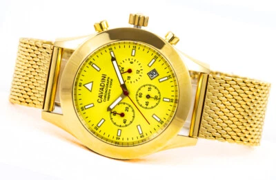 Montre Homme Chronographe Cavadini CV-555 Dorée 40Mm Verre Saphir Jaune - Photo 1/4