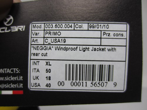 NEW Sicleri Neggia Long Sleeve Windproof Road Bike Cycling Jacket Men XL - Picture 5 of 6