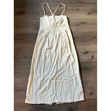 NWT Size 4 Wild Fable Ivory Cream Linen Blend Lace Up Back Slit Midi Dress