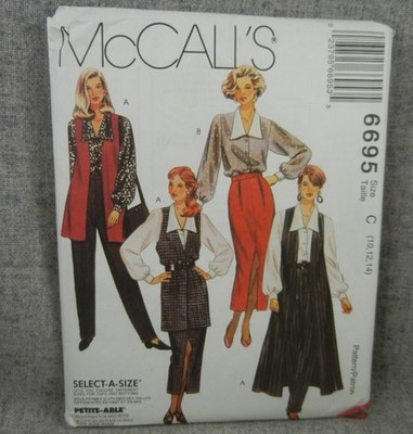 McCalls 6695 Misses Vest Shirt Skirt Pants Petite-Able size 10-14 Uncut