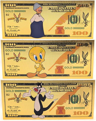 Looney Tunes Tweety Sylvester Granny $100 Dollar 24K Gold Plated
