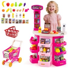 76 PCS Pretend Play Grocery Store Set w/Shopping Cart Scale Scanner Light Sound