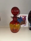 Vintage Blenko Amberina Bubble Stopper Bottle 8" Tall Crackle Glass