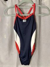 TYR Women's One Piece Swimsuit Size Md  34 Red White And Blue MSRP $69.99