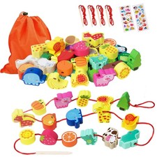Montessori Educational Wooden Lacing Beads Toys for Medium, Multicolor